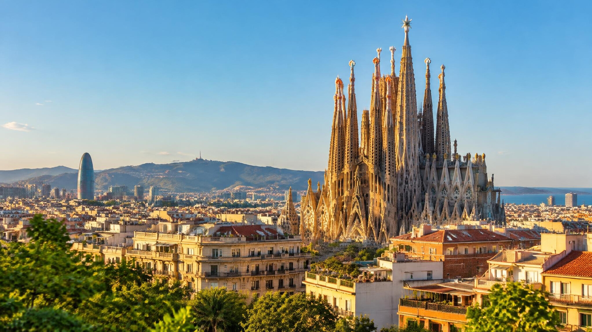 Barcelona Sagrada Familia against blue sky