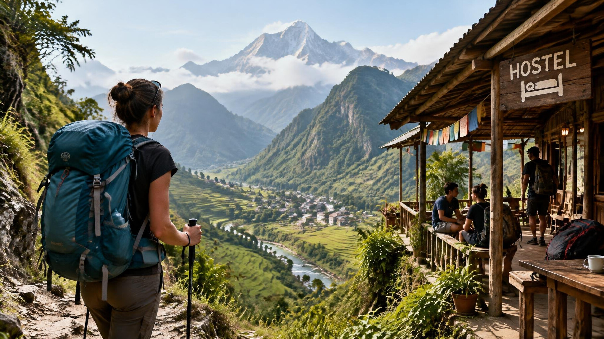 backpacker hiking asia