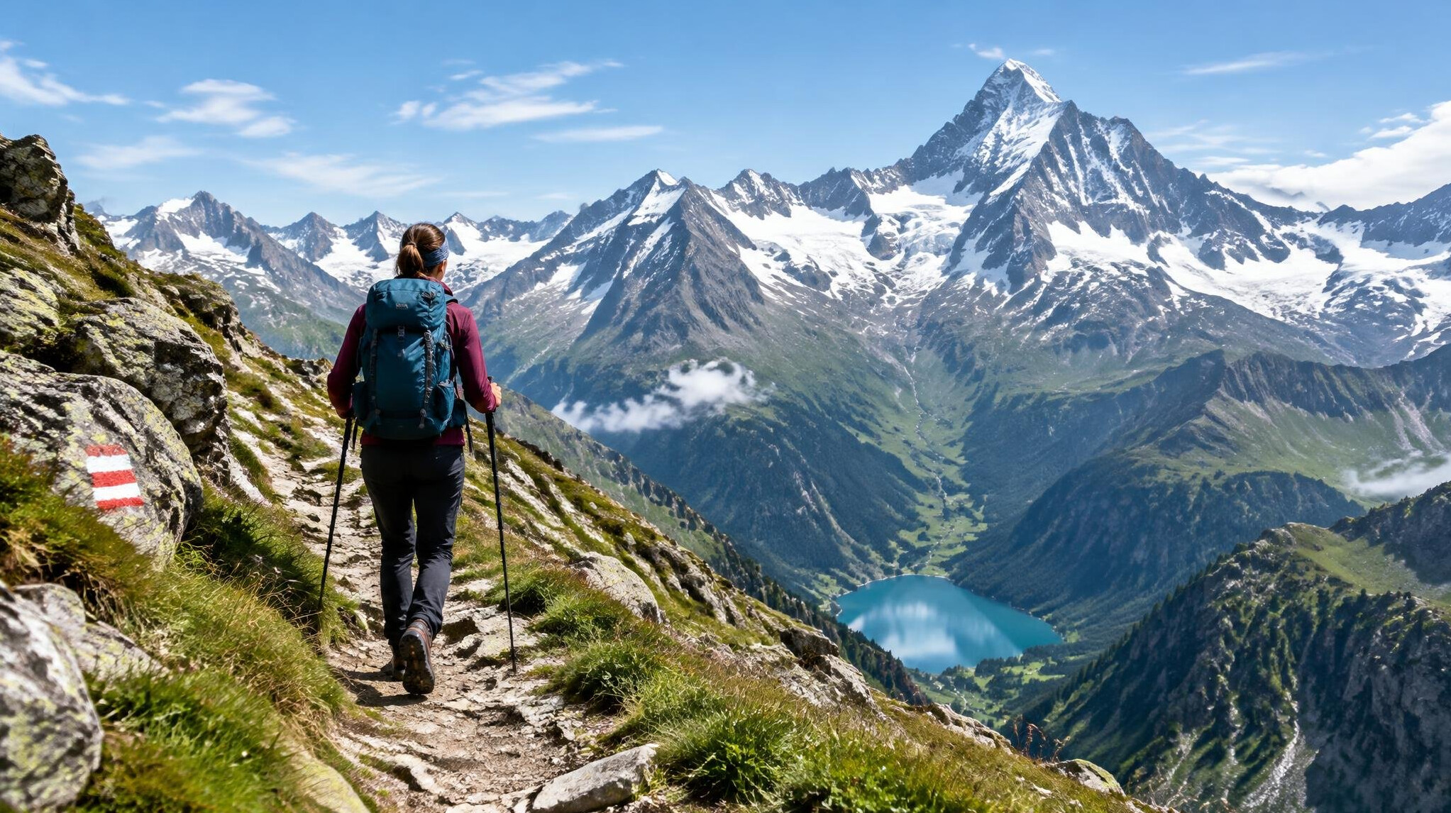 hiker on alpine trail