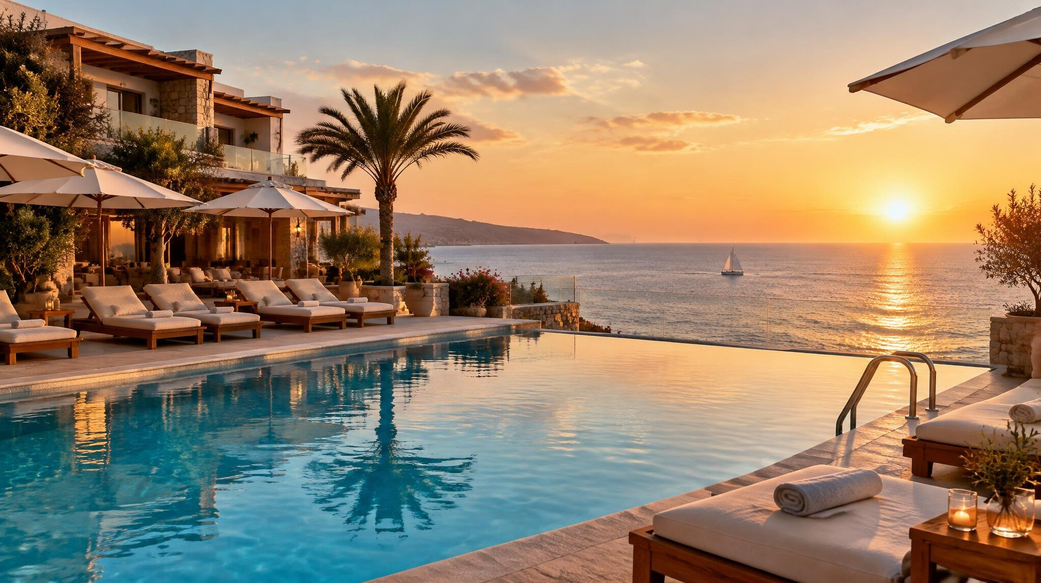 Luxury seaside hotel with a pool and sea view